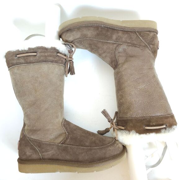 UGG Women’s Suburb Sweater Boots Brown Suede Sheepskin Tassel Mid Calf Size 5 - Picture 2 of 10